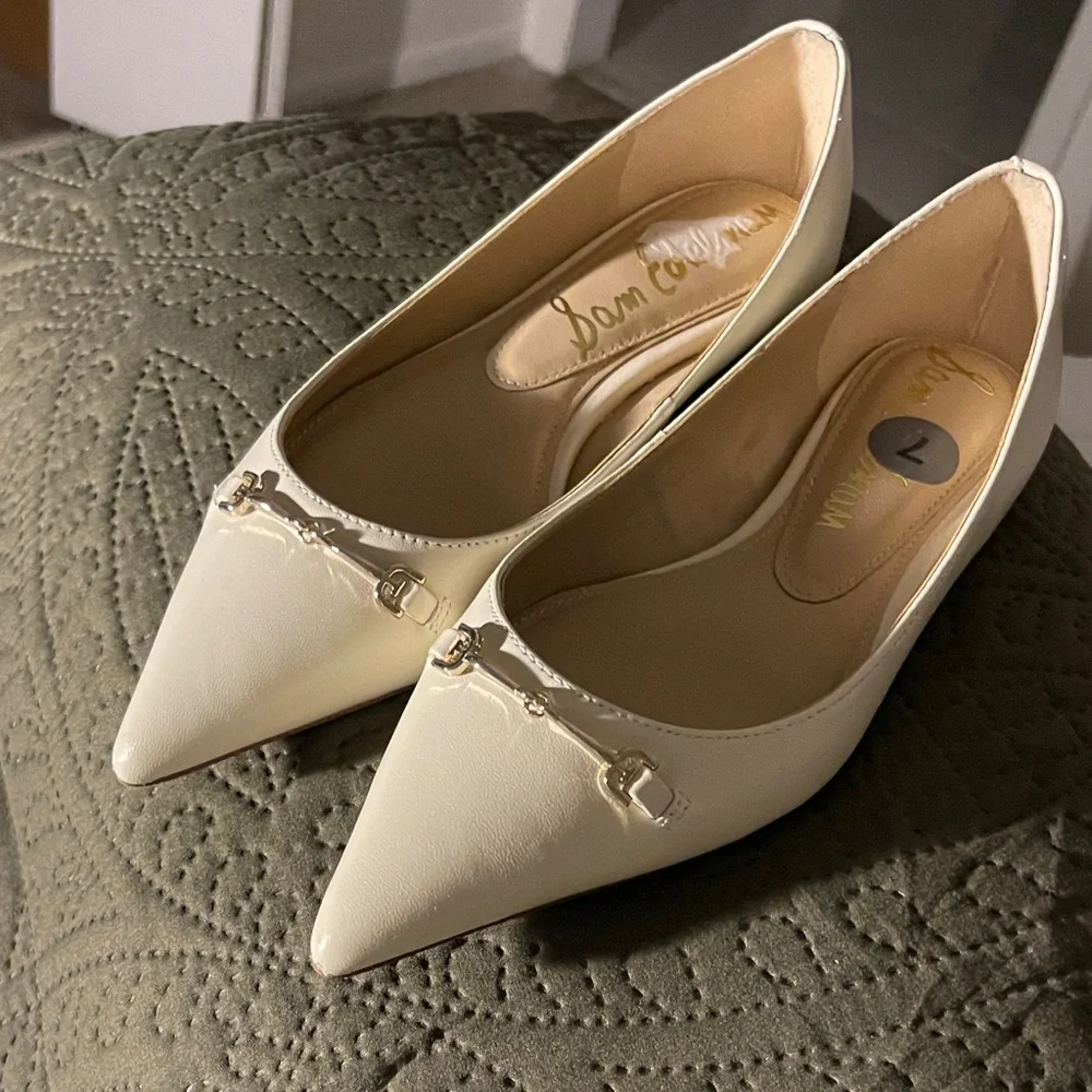 Sam Edelman Ivory Pointed Toe Mule Flats with Gold Bit